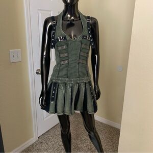 Tripp NYC Army Green Halter Dress with Black Accents, NWT, Size Small